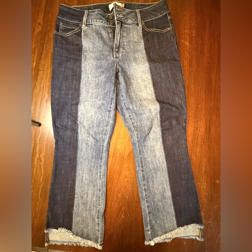 CAbi Two-tone Hi-Low Crop Jeans